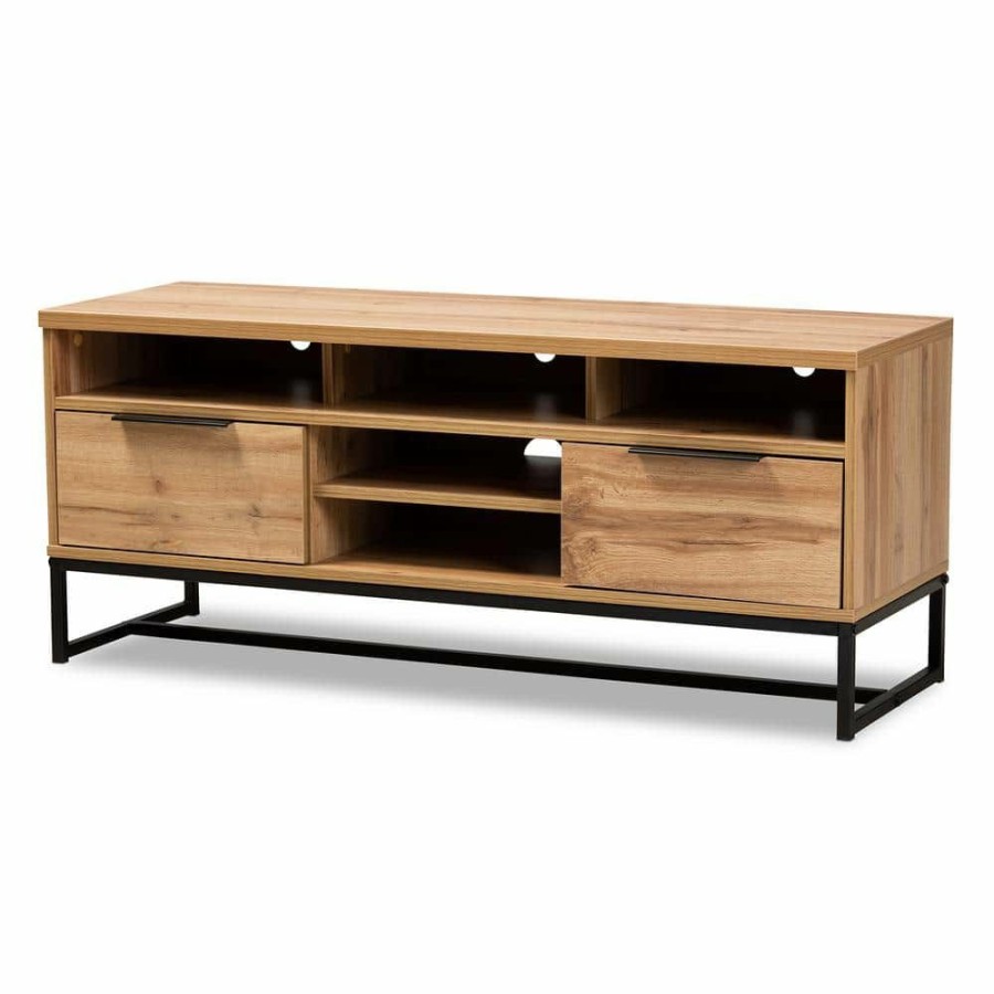 Living Room Furniture * | Reid Oak 2-Drawer Wood Tv Stand By Baxton Studio