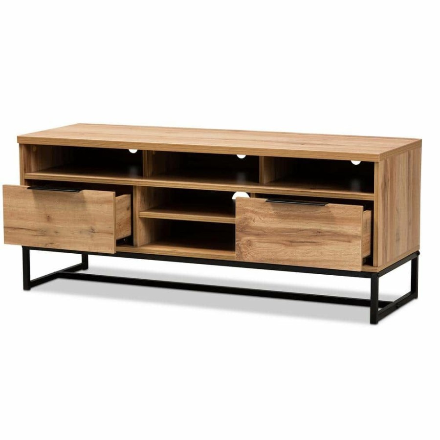 Living Room Furniture * | Reid Oak 2-Drawer Wood Tv Stand By Baxton Studio