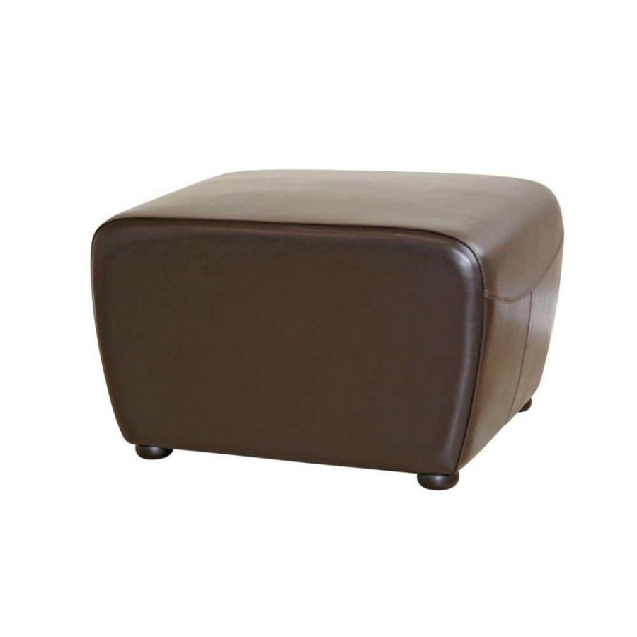 Living Room Furniture * | Valery Traditional Brown Leather Upholstered Ottoman By Baxton Studio