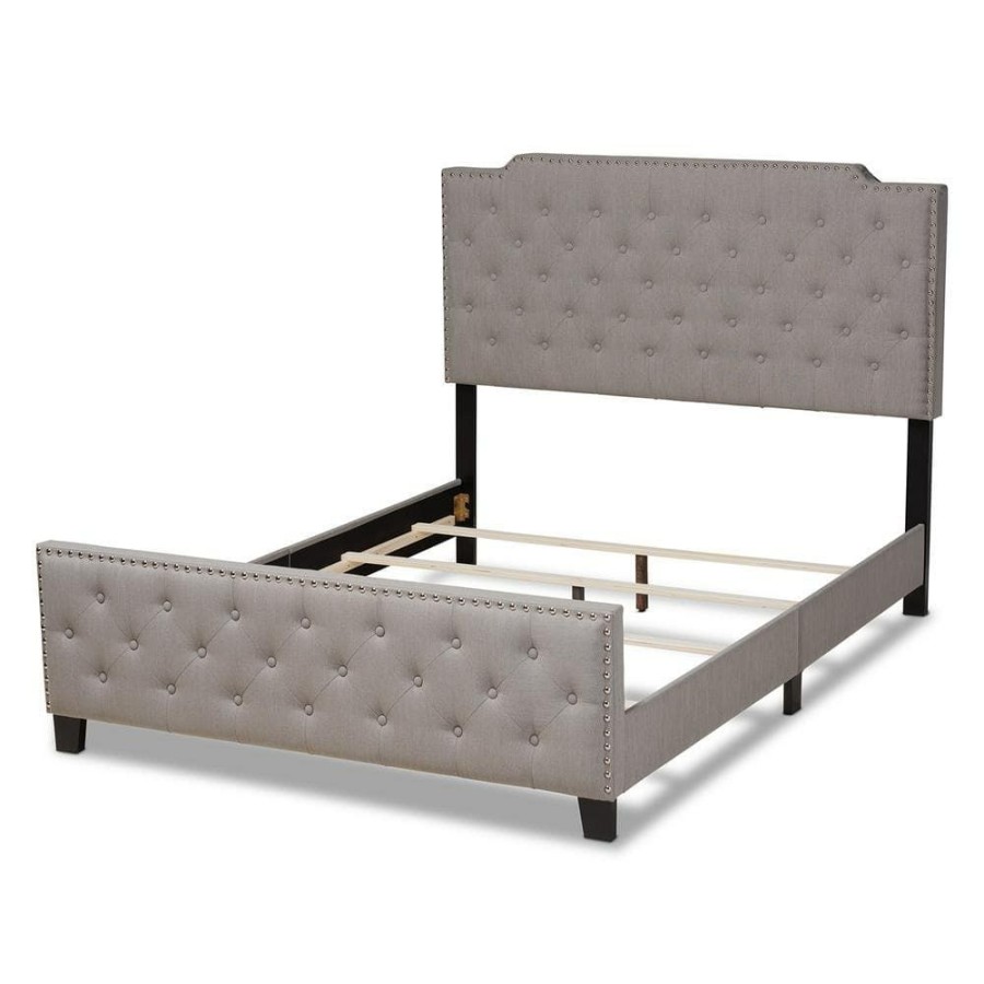 Bedroom Furniture * | Marion Grey King Size Panel Bed By Baxton Studio