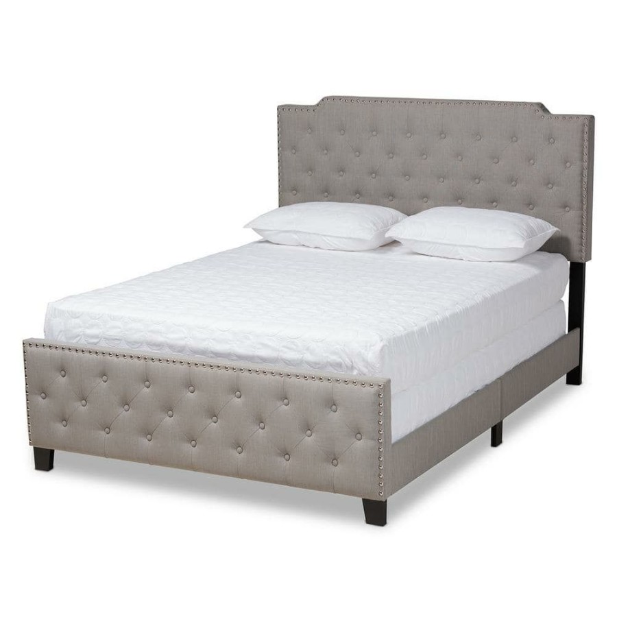 Bedroom Furniture * | Marion Grey King Size Panel Bed By Baxton Studio