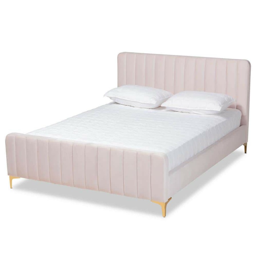 Bedroom Furniture * | Nami Light Pink King Platform Bed By Baxton Studio