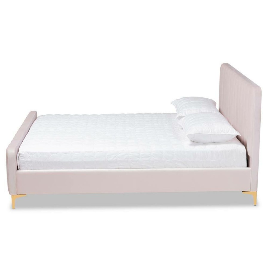 Bedroom Furniture * | Nami Light Pink King Platform Bed By Baxton Studio