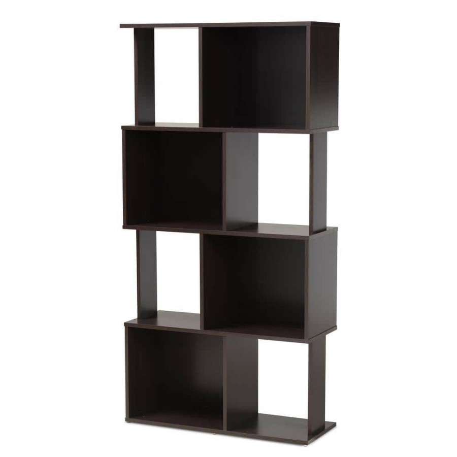 Bar Furniture * | Riva Dark Brown Geometric Bookshelf By Baxton Studio