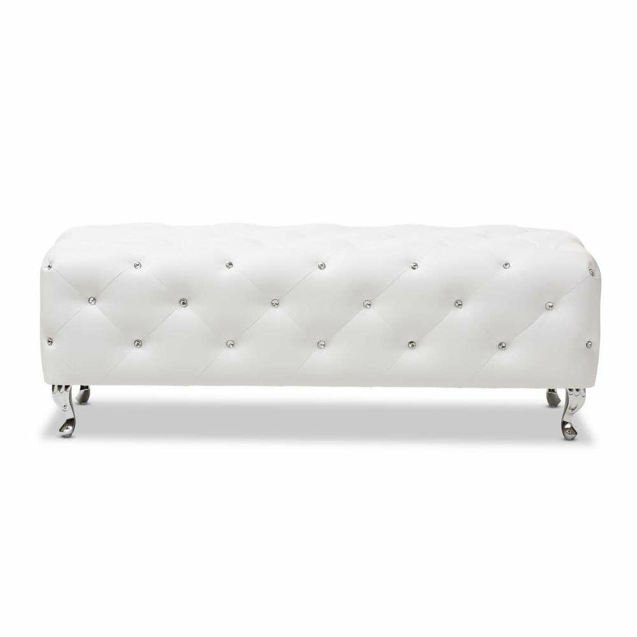 Entryway Furniture * | Stella Glam White Faux Leather Upholstered Ottoman By Baxton Studio