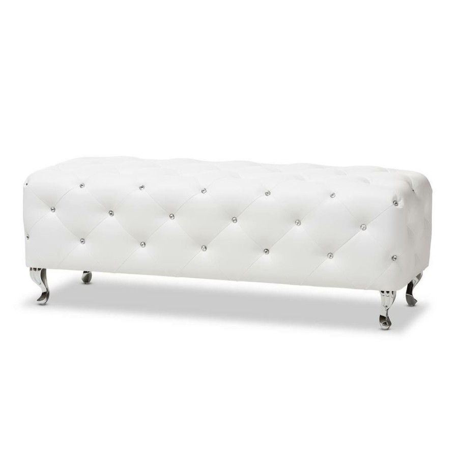 Entryway Furniture * | Stella Glam White Faux Leather Upholstered Ottoman By Baxton Studio