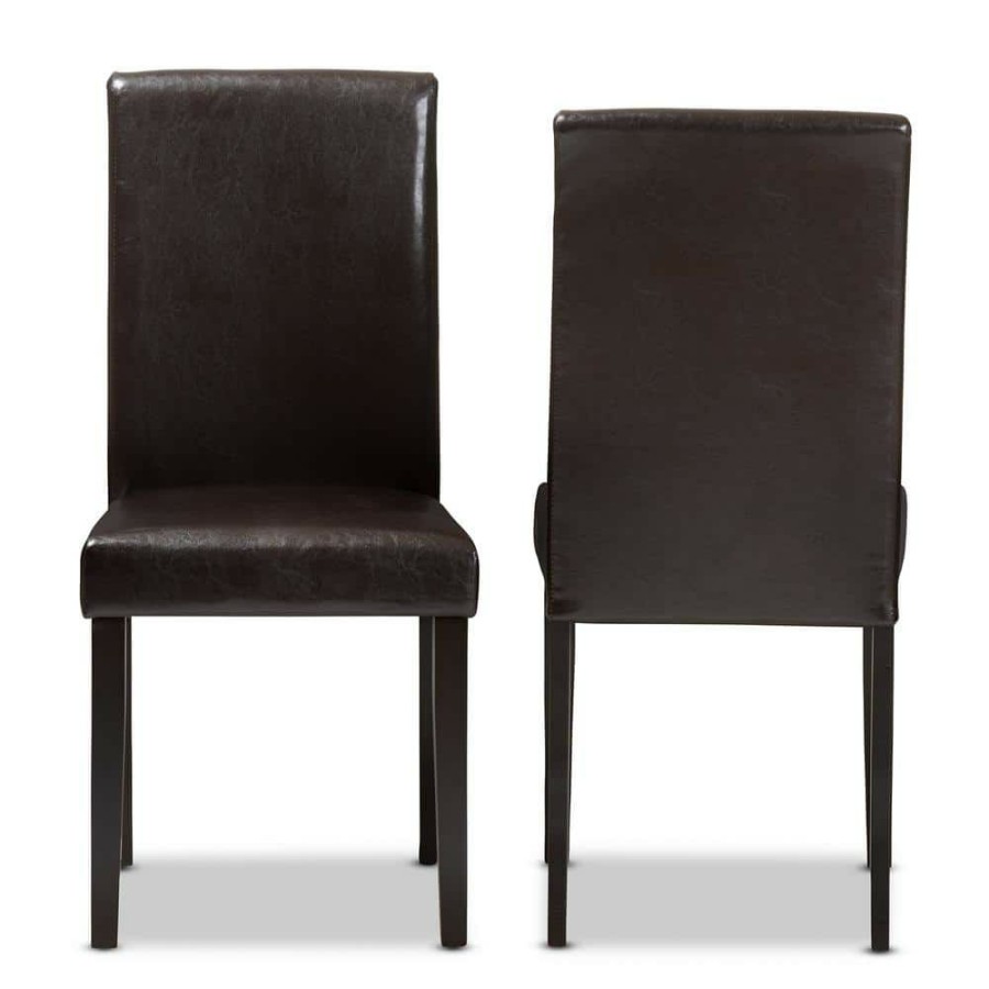 Living Room Furniture * | Mia Dark Brown Faux Leather Dining Chair (Set Of 2) By Baxton Studio