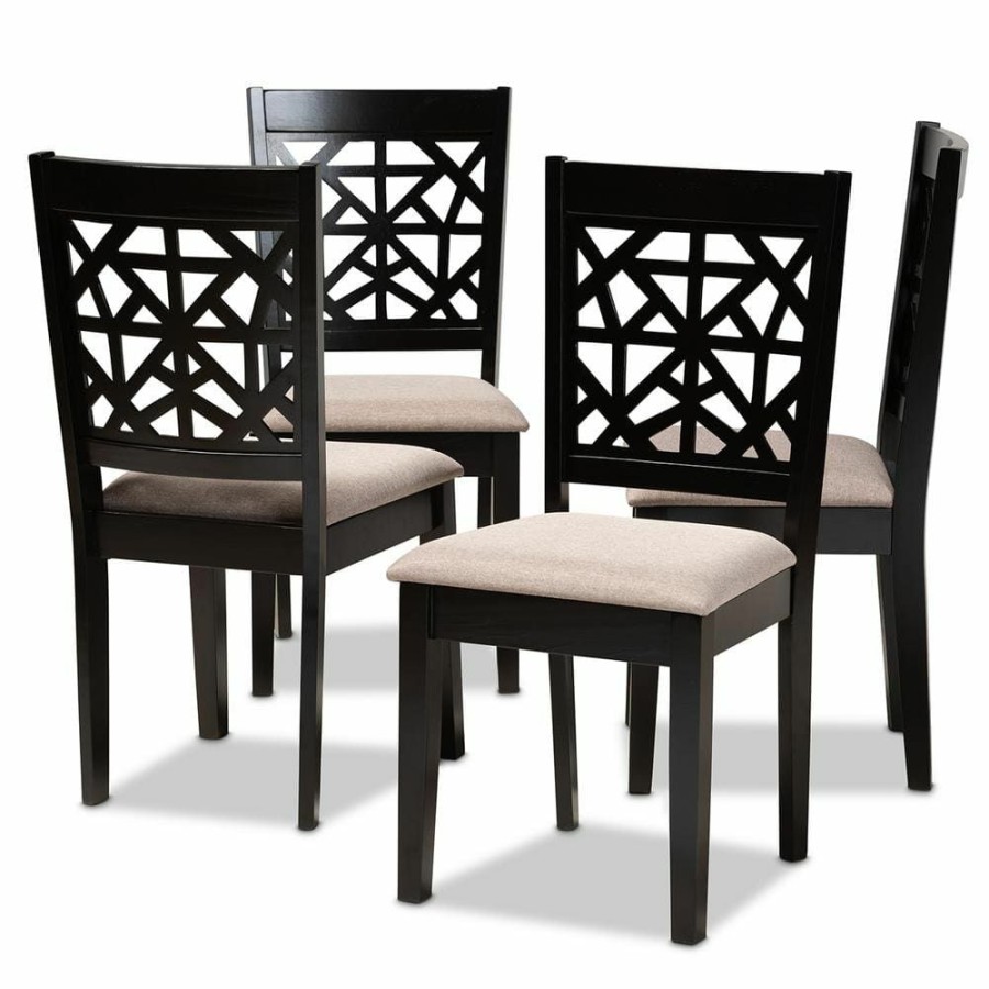 Living Room Furniture * | Jackson Sand And Espresso Brown Fabric Dining Chair (Set Of 4) By Baxton Studio