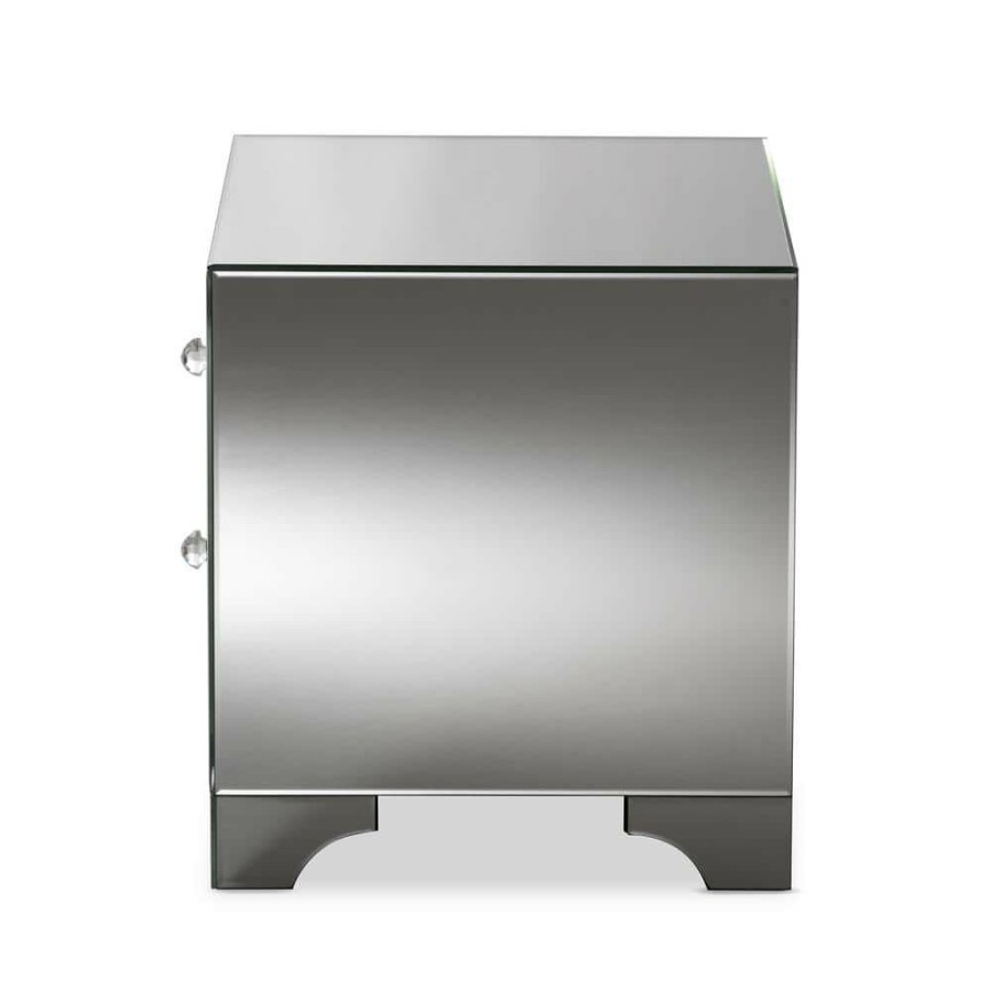 Bedroom Furniture * | Farrah 2-Drawer Silver Metallic Nightstand By Baxton Studio