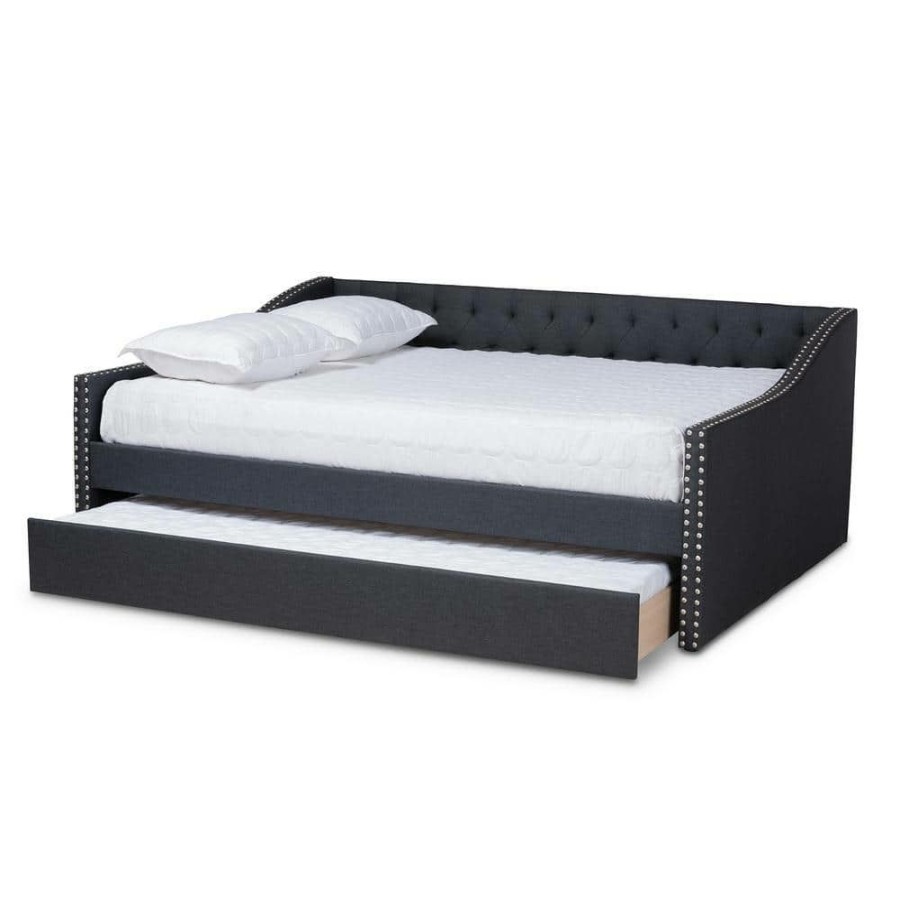 Bedroom Furniture * | Haylie Dark Gray Full Trundle Daybed By Baxton Studio