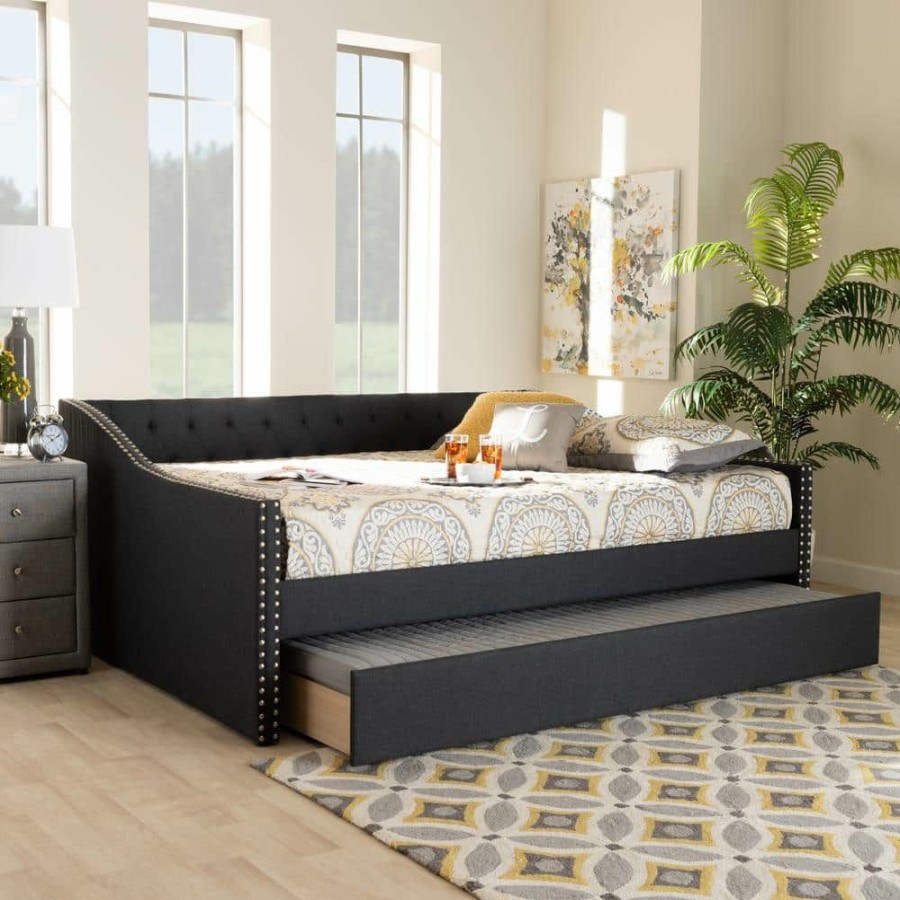 Bedroom Furniture * | Haylie Dark Gray Full Trundle Daybed By Baxton Studio