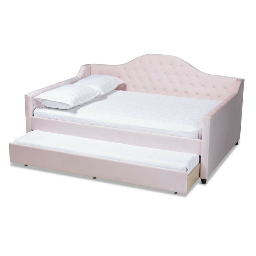 Bedroom Furniture * | Perry Light Pink Queen Trundle Daybed By Baxton Studio