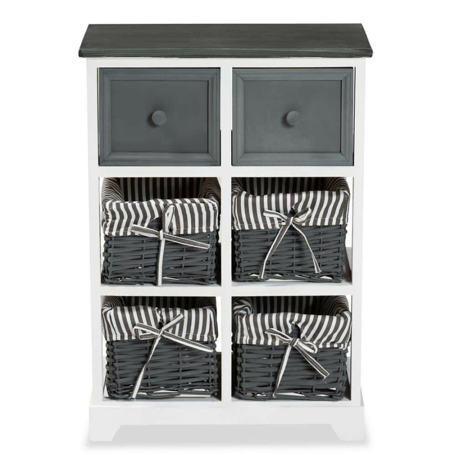 Bar Furniture * | Premala Grey And White Storage Cabinet With 2-Drawers By Baxton Studio