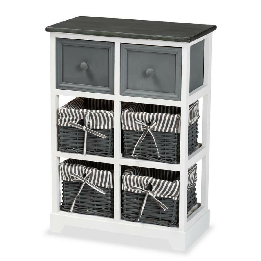 Bar Furniture * | Premala Grey And White Storage Cabinet With 2-Drawers By Baxton Studio