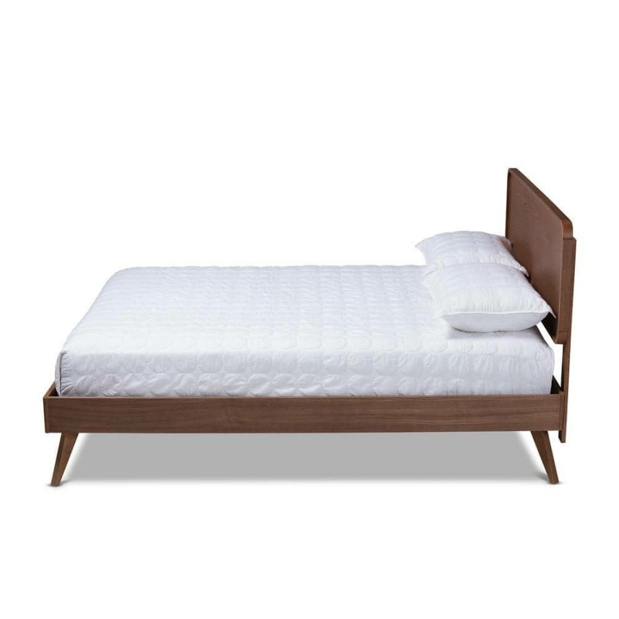 Bedroom Furniture * | Demeter Walnut Queen Platform Bed By Baxton Studio