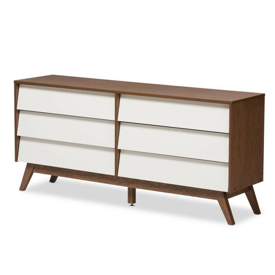 Bedroom Furniture * | Hildon 6-Drawer White Dresser By Baxton Studio