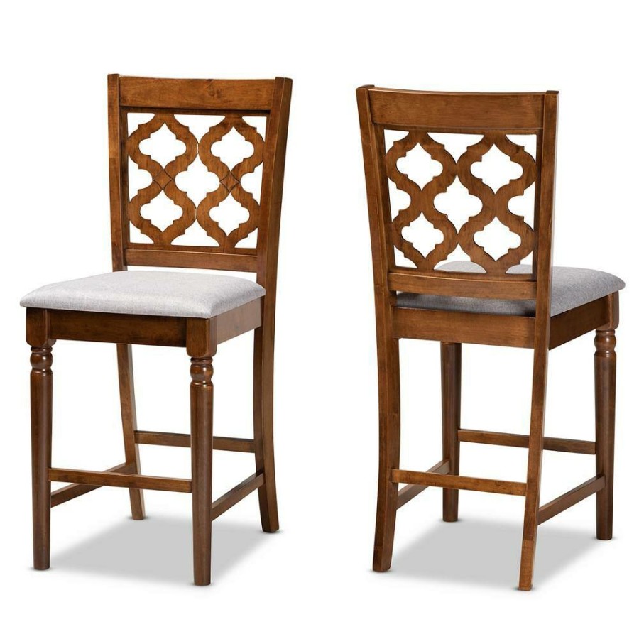 Bar Furniture * | Ramiro 25 In. Grey And Walnut Brown Counter Stool (Set Of 2) By Baxton Studio