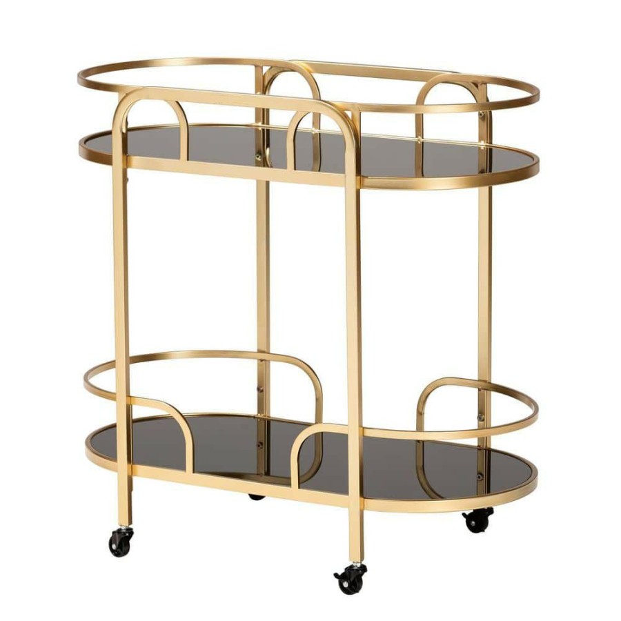 Bar Furniture * | Leighton Gold Wine Cart By Baxton Studio