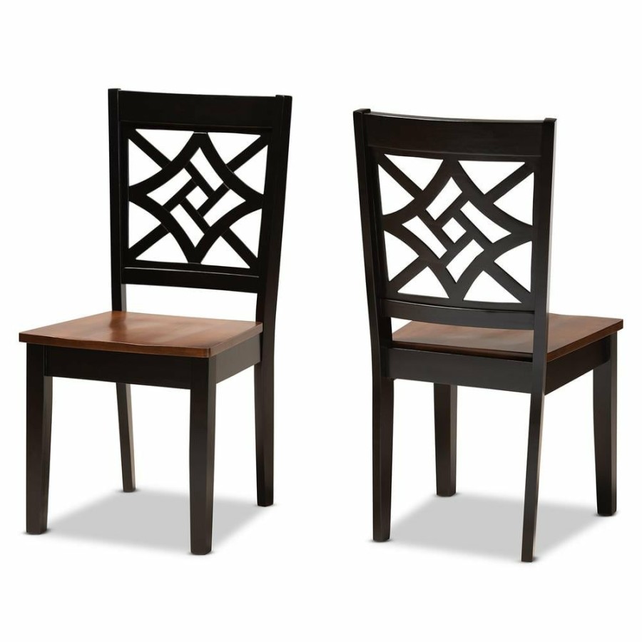 Living Room Furniture * | Nicolette Dark Brown And Walnut Brown Dining Chair (Set Of 2) By Baxton Studio