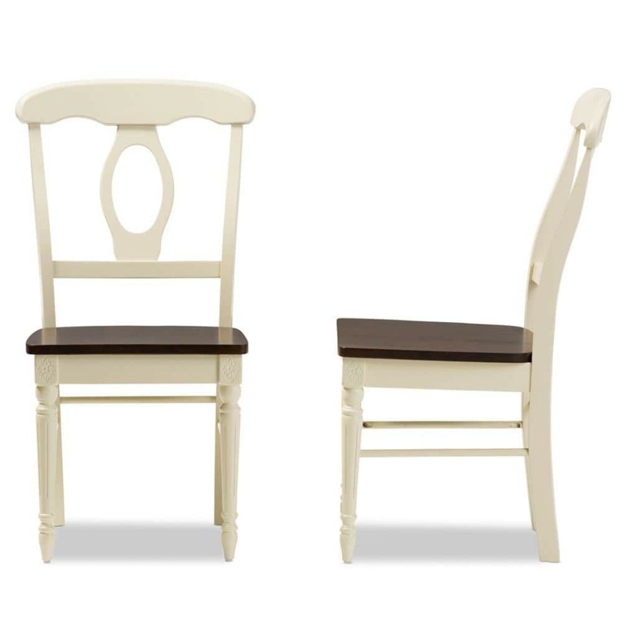 Living Room Furniture * | Napoleon Ii Buttermilk And Medium Brown Wood Dining Chairs (Set Of 2) By Baxton Studio