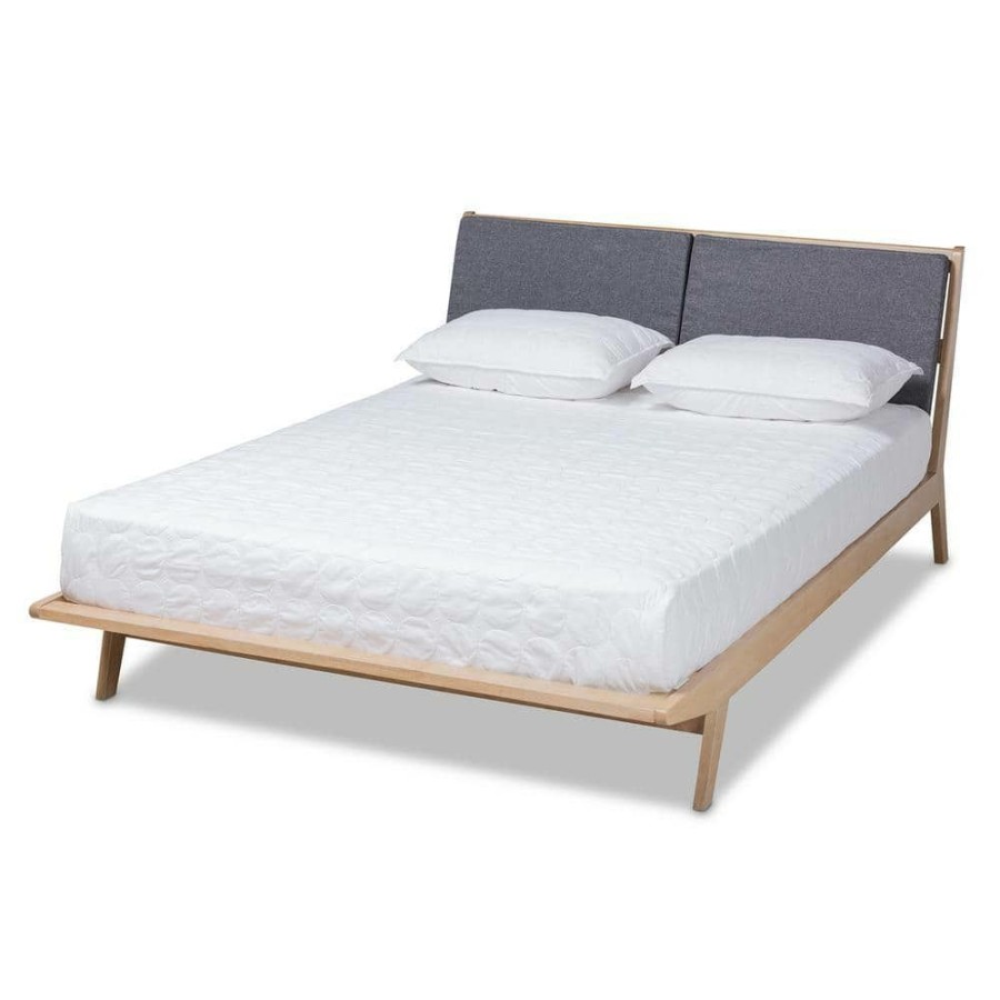 Bedroom Furniture * | Emile Grey Queen Size Platform Bed By Baxton Studio