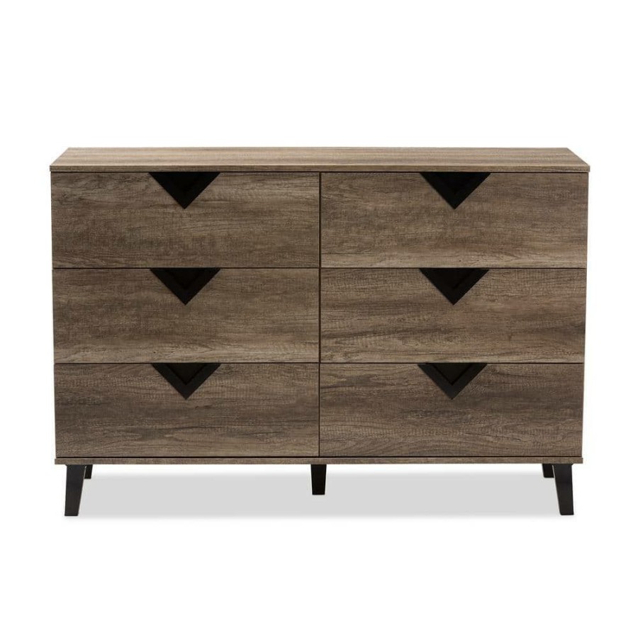 Bedroom Furniture * | Wales 6-Drawer Light Brown Chest By Baxton Studio