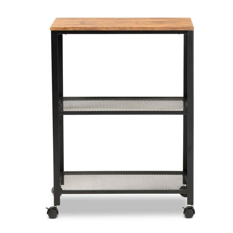 Bar Furniture * | Verna Oak Brown And Black Kitchen Serving Cart By Baxton Studio