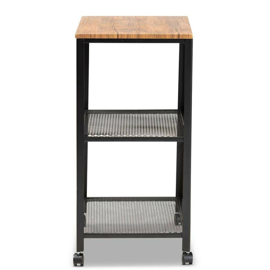 Bar Furniture * | Verna Oak Brown And Black Kitchen Serving Cart By Baxton Studio