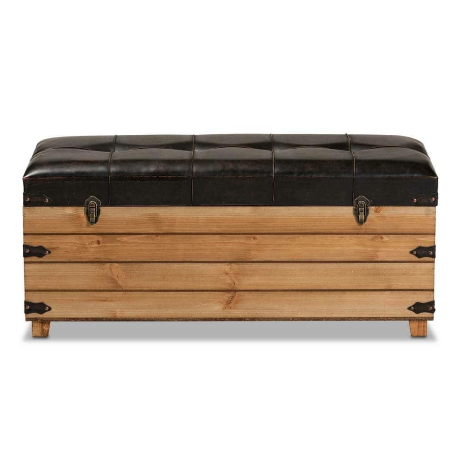 Living Room Furniture * | Edmund Dark Brown And Oak Brown Storage Ottoman By Baxton Studio