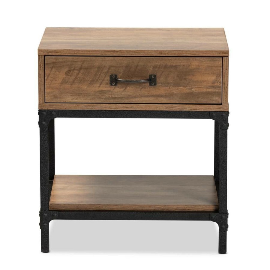 Living Room Furniture * | Norwood 18.9 In. Walnut Brown And Black Rectangle Wood Top End Table By Baxton Studio