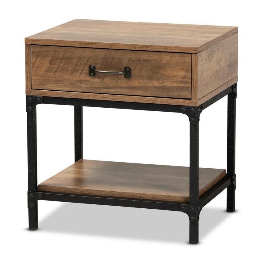 Living Room Furniture * | Norwood 18.9 In. Walnut Brown And Black Rectangle Wood Top End Table By Baxton Studio