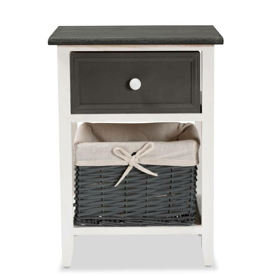 Living Room Furniture * | Shadell Dark Grey And White Storage Cabinet With 1-Drawer By Baxton Studio