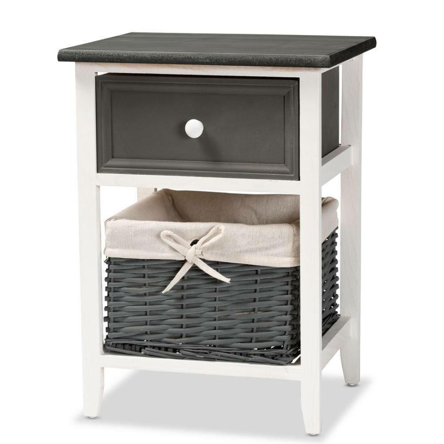 Living Room Furniture * | Shadell Dark Grey And White Storage Cabinet With 1-Drawer By Baxton Studio