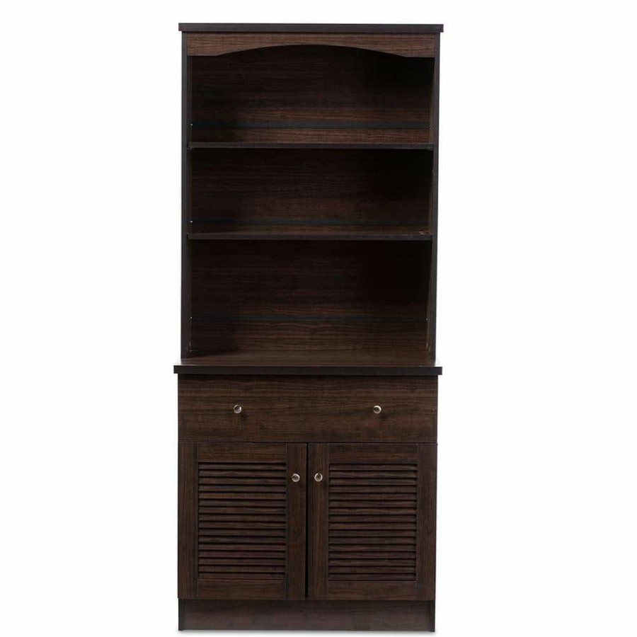 Living Room Furniture * | Agni Dark Brown Wood Buffet With Hutch By Baxton Studio