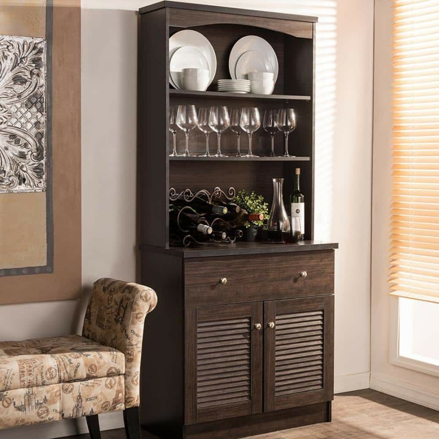 Living Room Furniture * | Agni Dark Brown Wood Buffet With Hutch By Baxton Studio