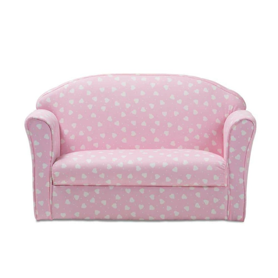 Living Room Furniture * | Erica 30.3 In. Pink/White Heart Print Polyester 2-Seater Cabriole Sofa With Flared Arms By Baxton Studio