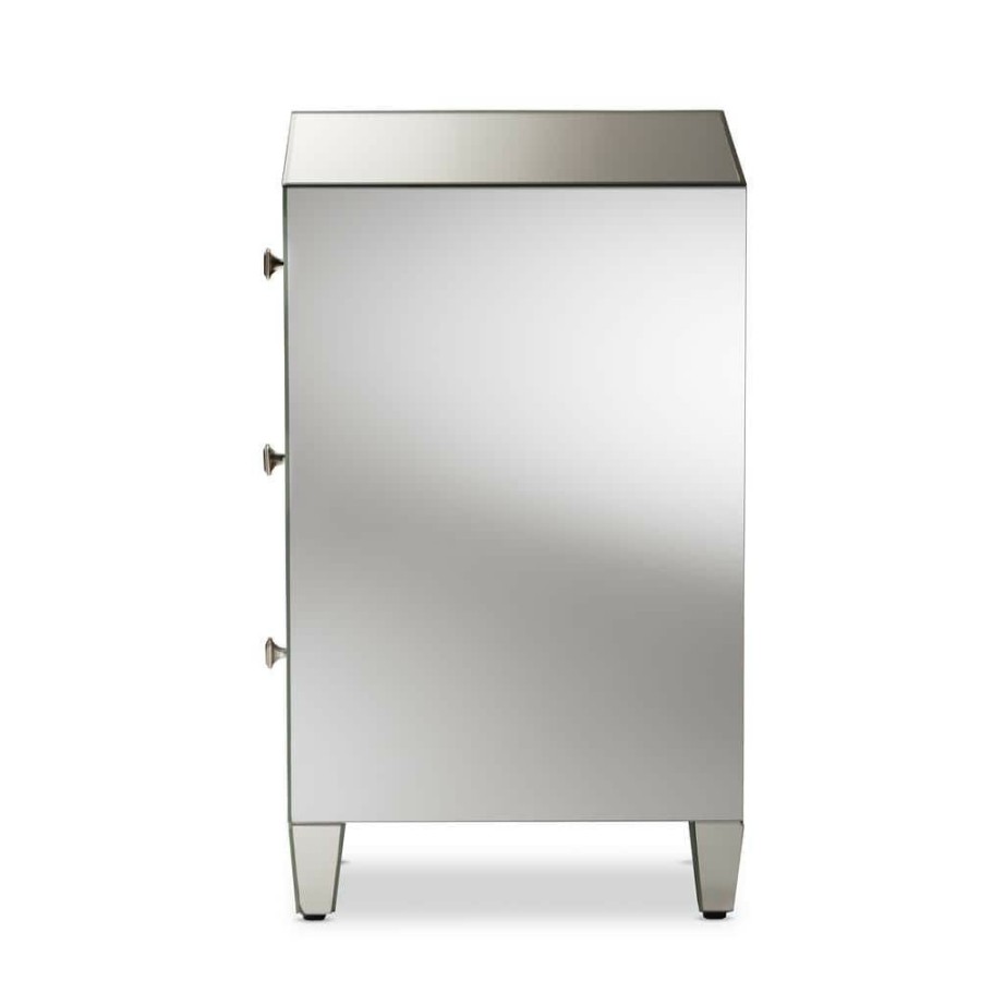 Bedroom Furniture * | Rosalind 3-Drawer Silver Metallic Nightstand By Baxton Studio