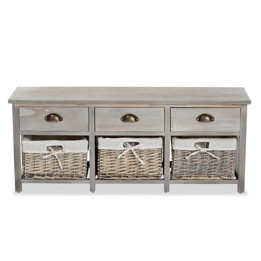 Entryway Furniture * | Mabyn Gray Bench With Drawers (16.5 In. H X 42.1 In. W X 11.4 In. D) By Baxton Studio