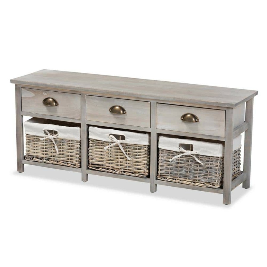 Entryway Furniture * | Mabyn Gray Bench With Drawers (16.5 In. H X 42.1 In. W X 11.4 In. D) By Baxton Studio