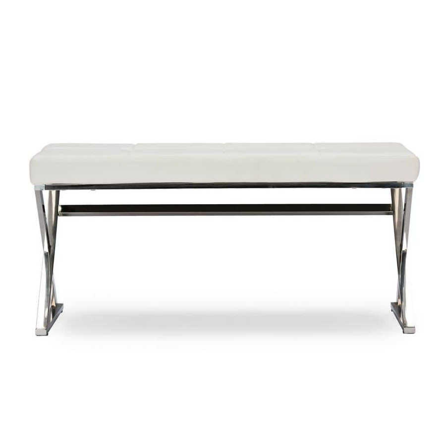 Bedroom Furniture * | Herald White Bench By Baxton Studio