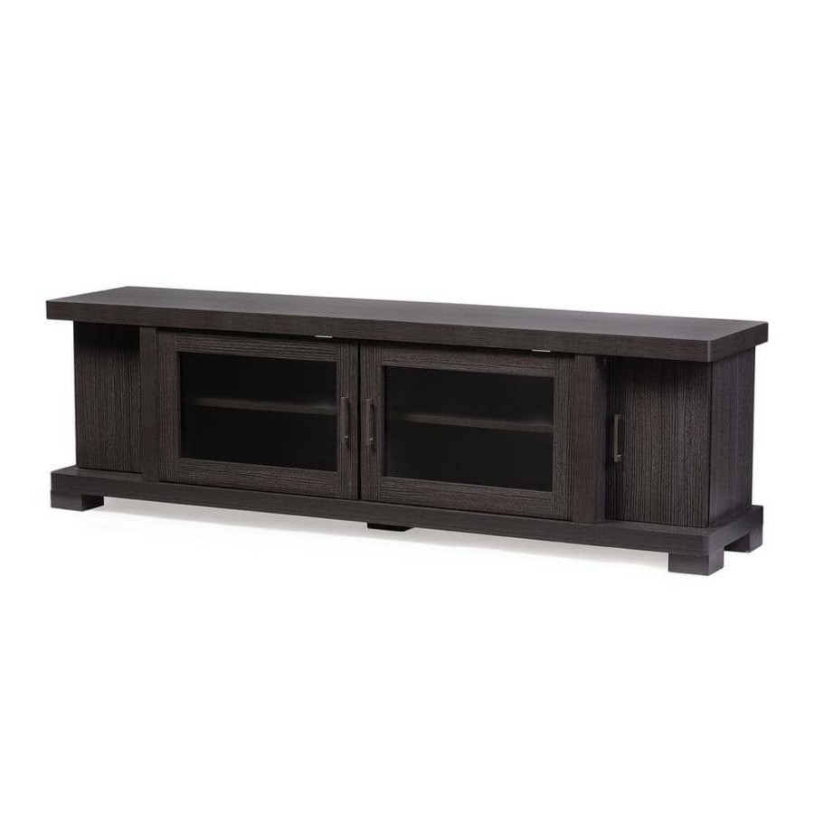 Living Room Furniture * | Viveka 70 In. Dark Brown Wood Tv Stand Fits Tvs Up To 78 In. With Cable Management By Baxton Studio