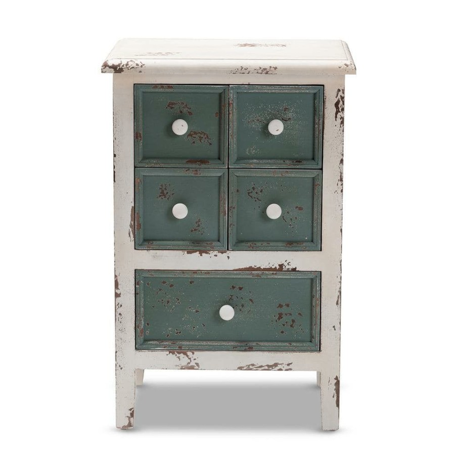 Bar Furniture * | Angeline White And Teal Storage Cabinet By Baxton Studio