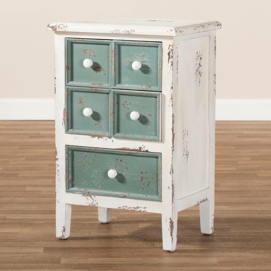 Bar Furniture * | Angeline White And Teal Storage Cabinet By Baxton Studio