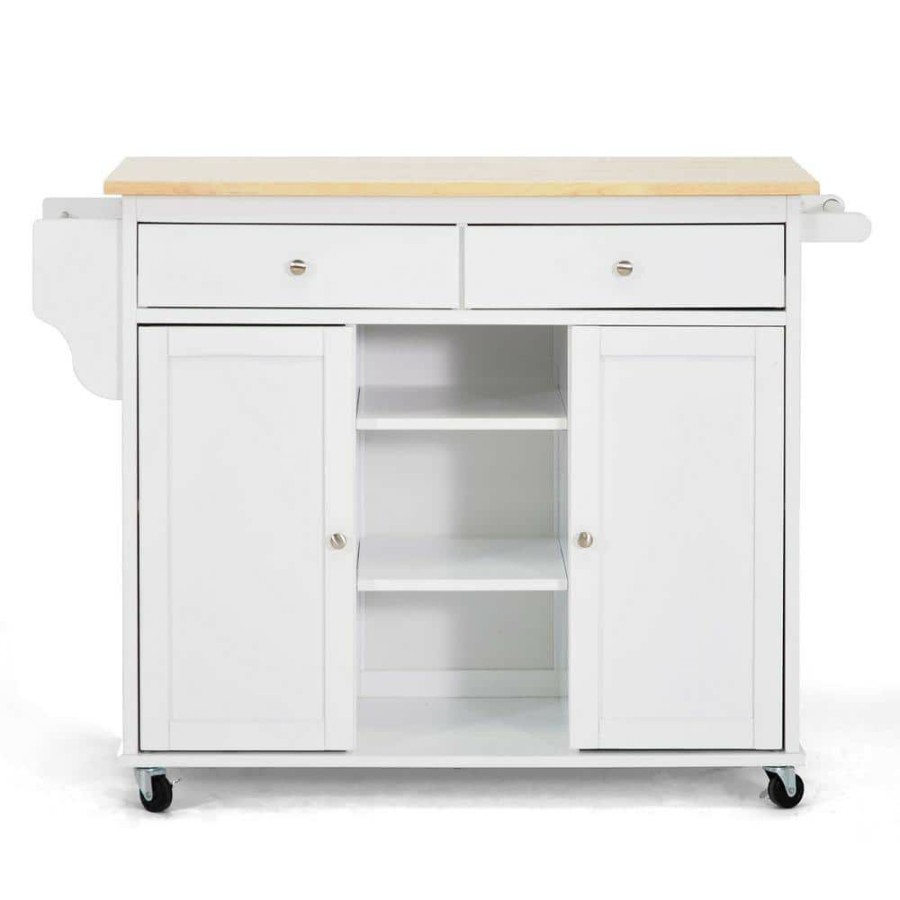 Living Room Furniture * | Meryland White Kitchen Cart With Storage By Baxton Studio