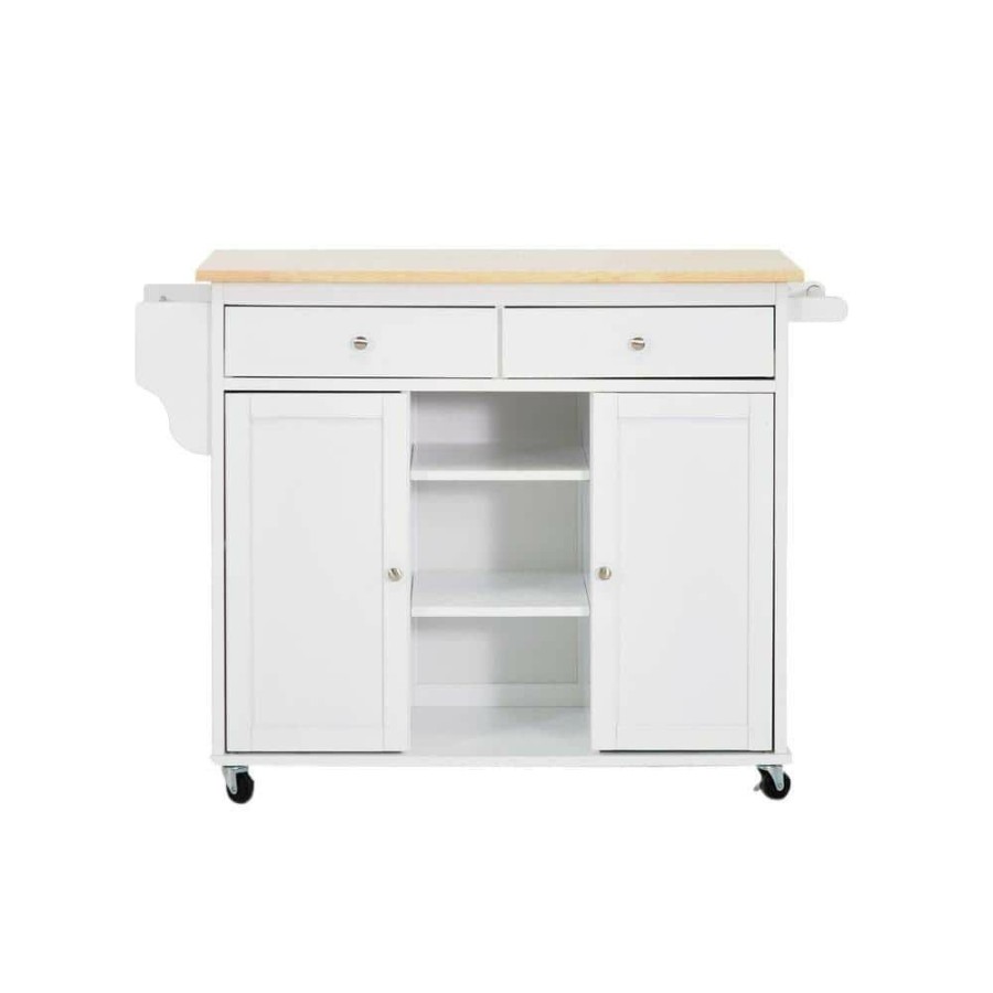 Living Room Furniture * | Meryland White Kitchen Cart With Storage By Baxton Studio