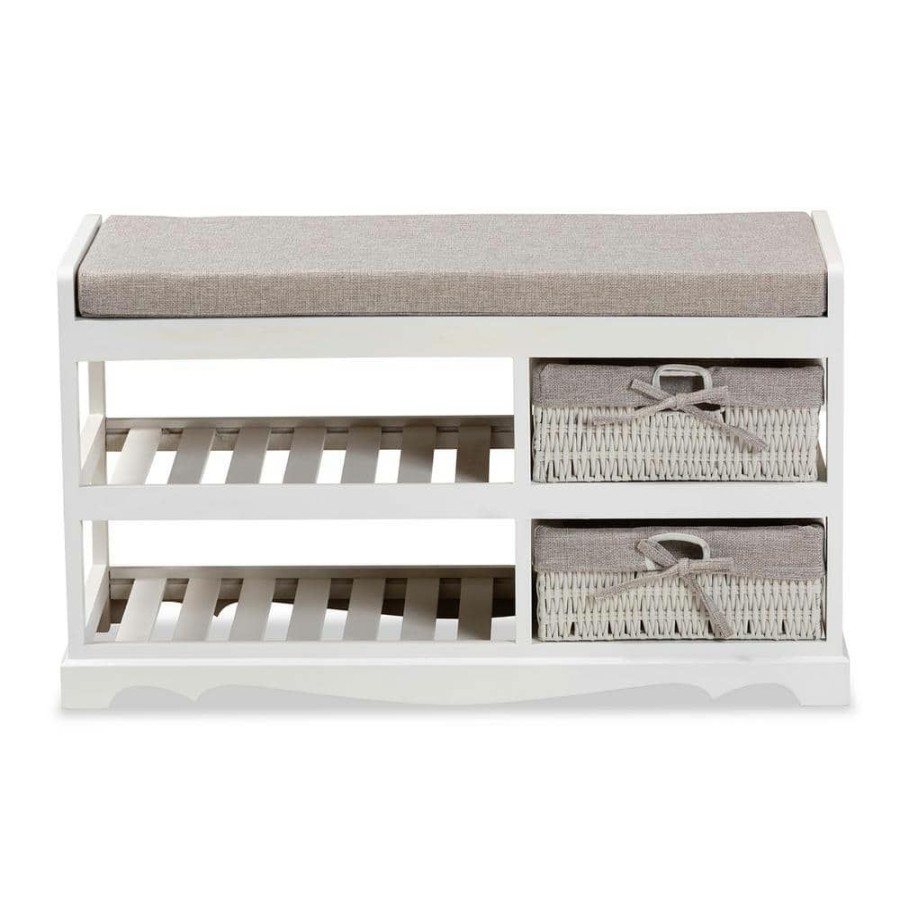 Entryway Furniture * | Dalair Grey And White Storage Bench (17.7 In. H X 31.5 In. W X 13.4 In. D) By Baxton Studio