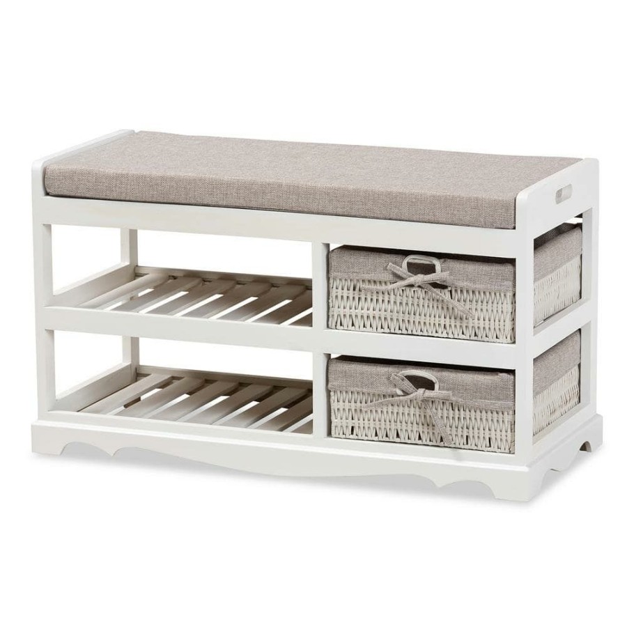 Entryway Furniture * | Dalair Grey And White Storage Bench (17.7 In. H X 31.5 In. W X 13.4 In. D) By Baxton Studio