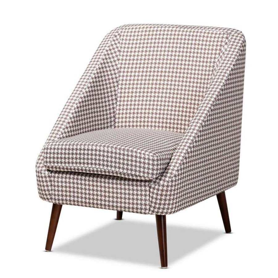 Living Room Furniture * | Gia Brown And White Houndstooth Accent Chair By Baxton Studio