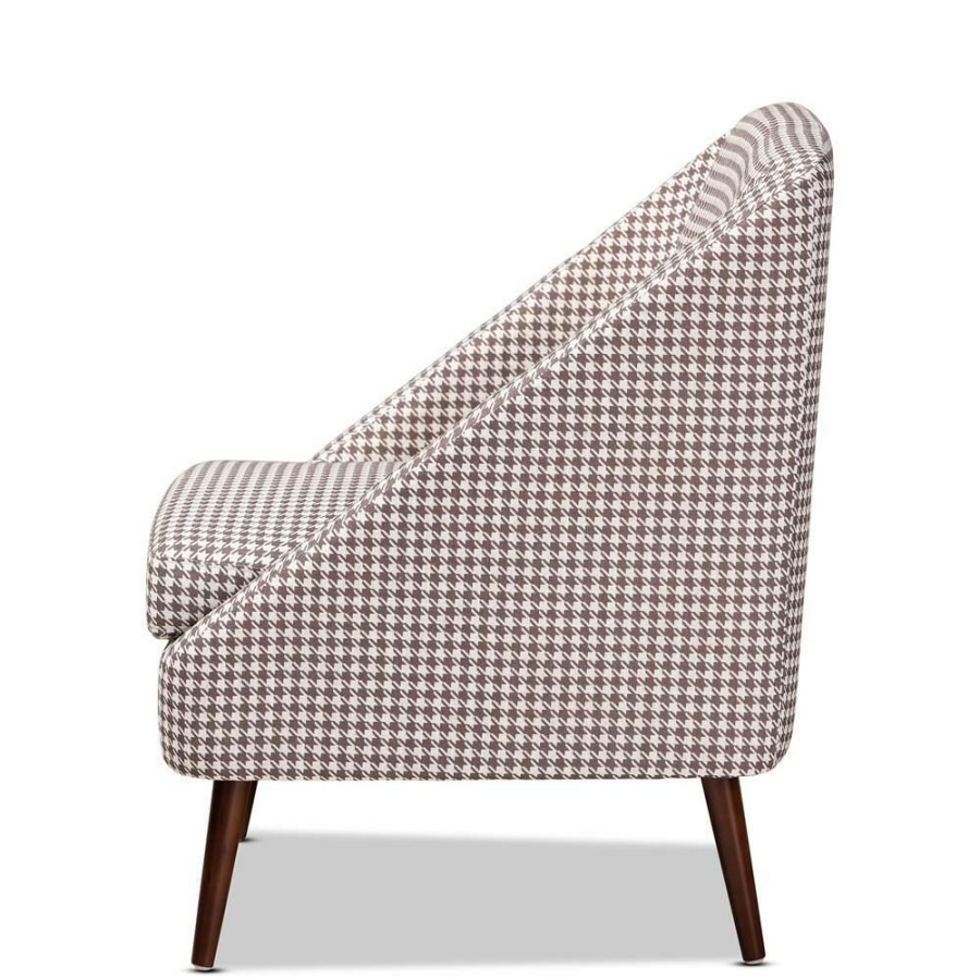 Living Room Furniture * | Gia Brown And White Houndstooth Accent Chair By Baxton Studio