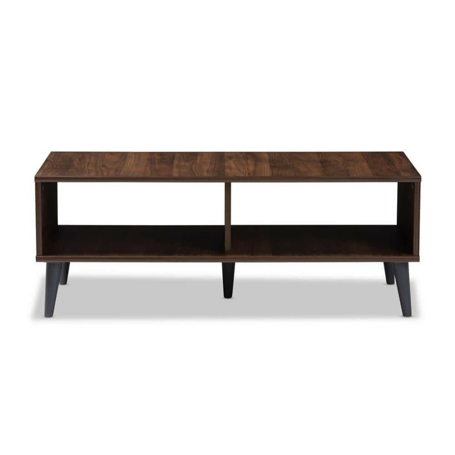 Living Room Furniture * | Pierre 40 In. Walnut/Dark Gray Medium Rectangle Wood Coffee Table With Shelf By Baxton Studio